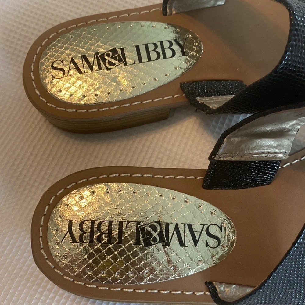 Sam & Libby Flat 2 straps Sliders size 6 Black